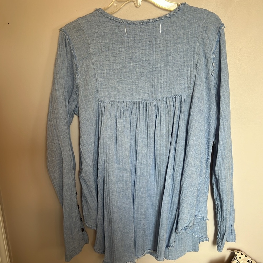 Free People We The Free Blue Sand Dune Henley Tunic - Picture 3 of 3